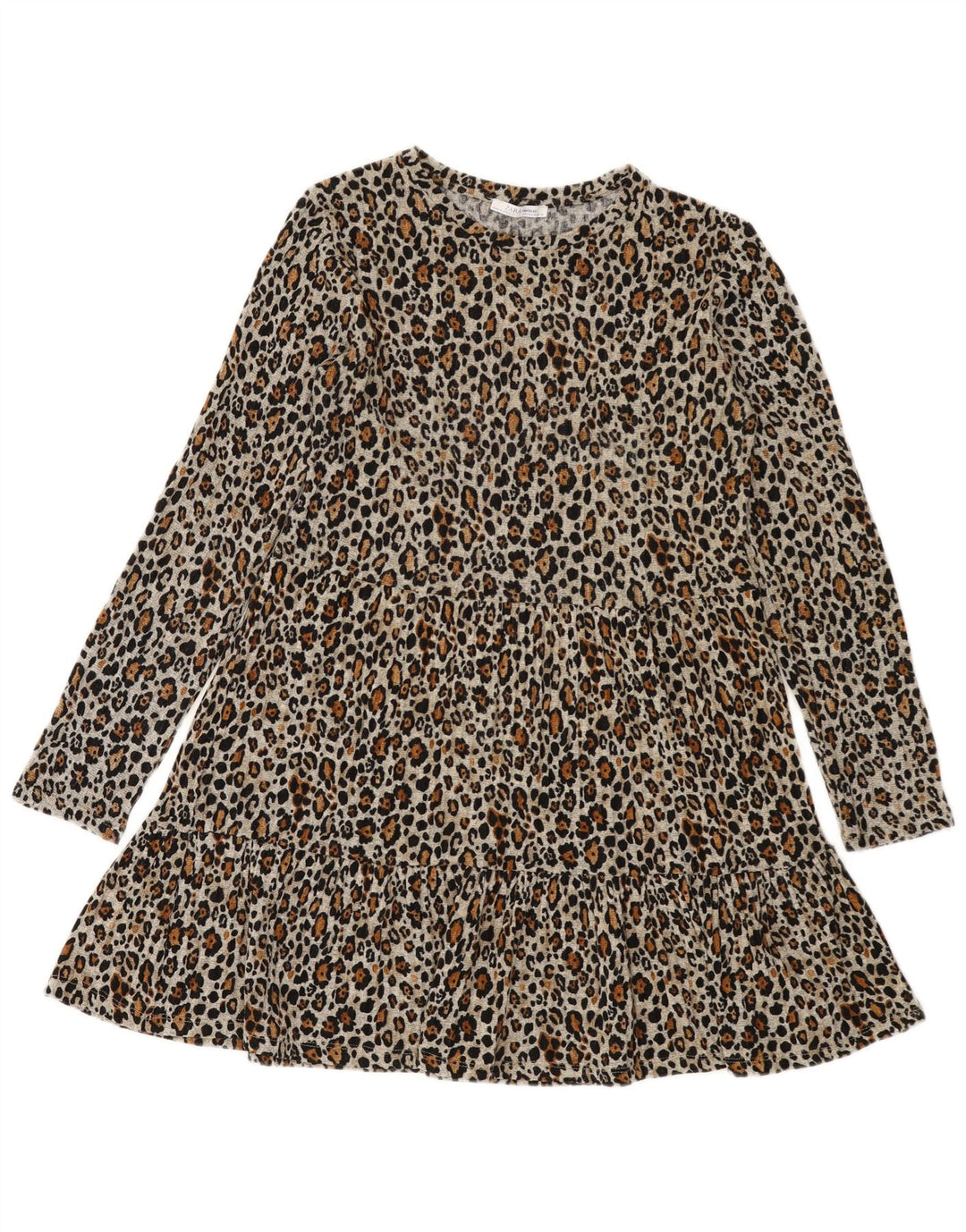 Zara Womens Long Sleeve A-Line Dress UK 12 Medium Grey Animal Print