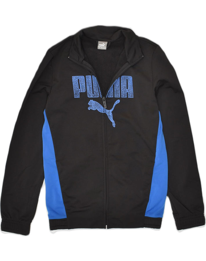 PUMA Boys Graphic Tracksuit Top Jacket 11-12 Years Black Polyester | Vintage Puma | Thrift | Second-Hand Puma | Used Clothing | Messina Hembry 