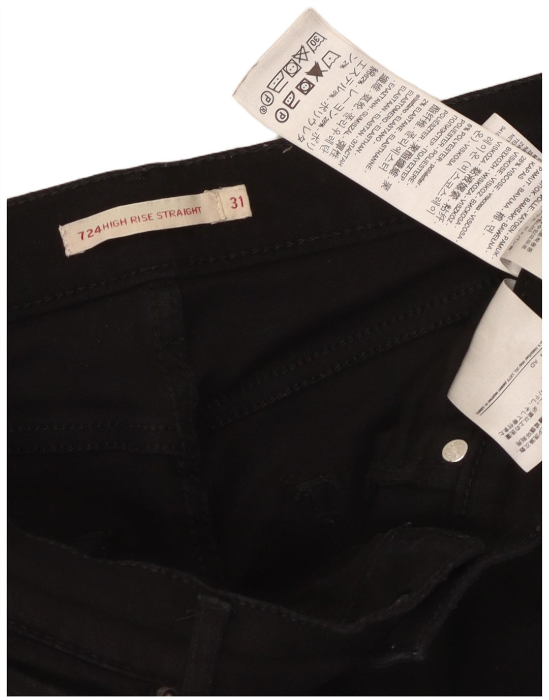 LEVI'S Womens 724 High Rise Straight Jeans W31 L31 Black Cotton