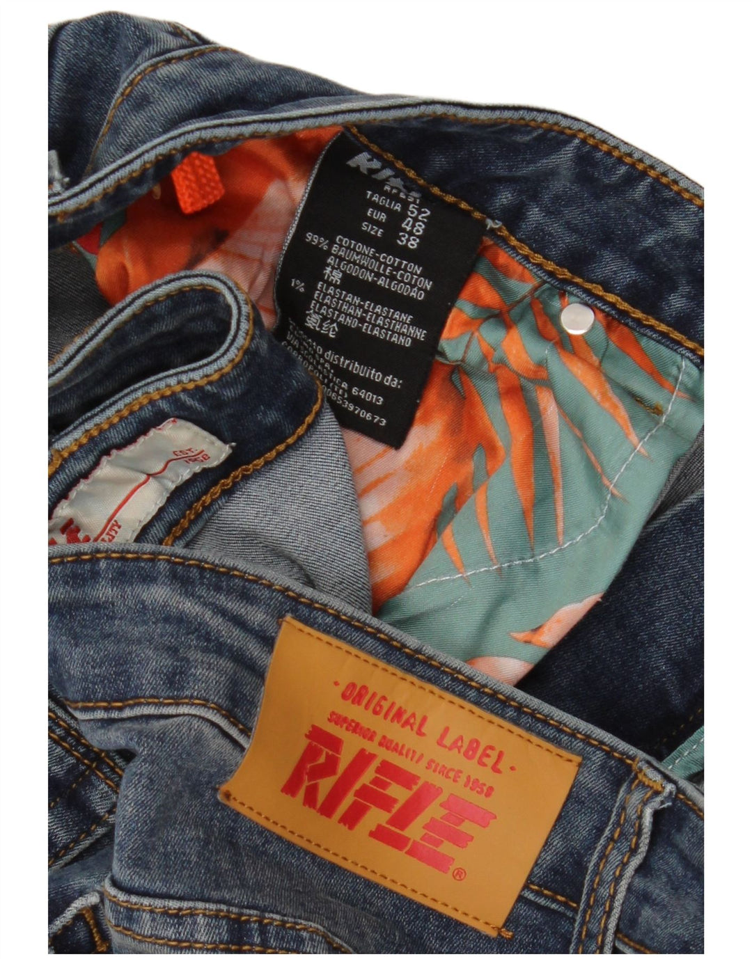 Rifle Mens Slim Jeans IT 52 XL W38 L32 Blue Cotton