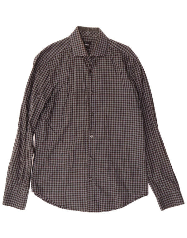 HUGO BOSS Mens Slim Fit Shirt Medium Grey Gingham