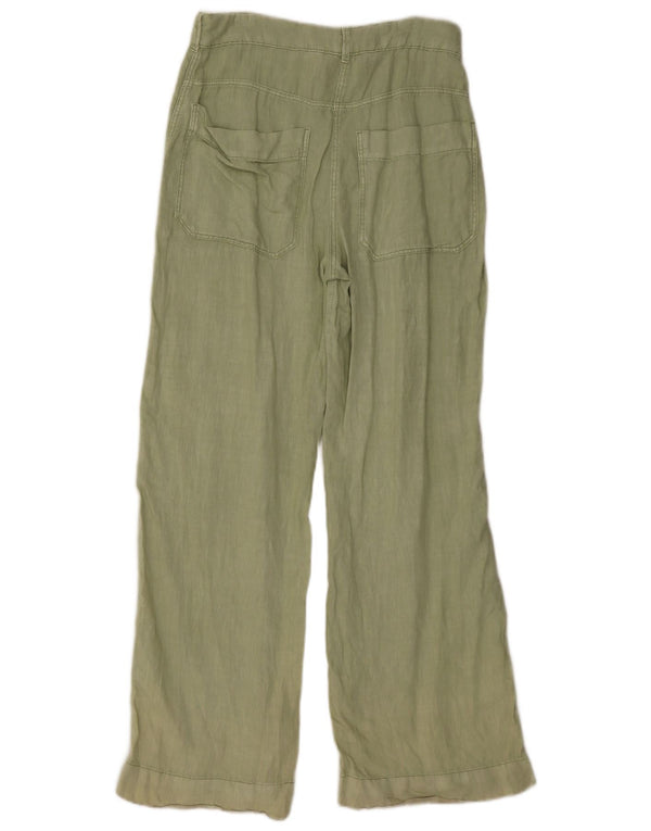 Zara Womens High Waist Wide Leg Chino Trousers Small W26 L30 Green