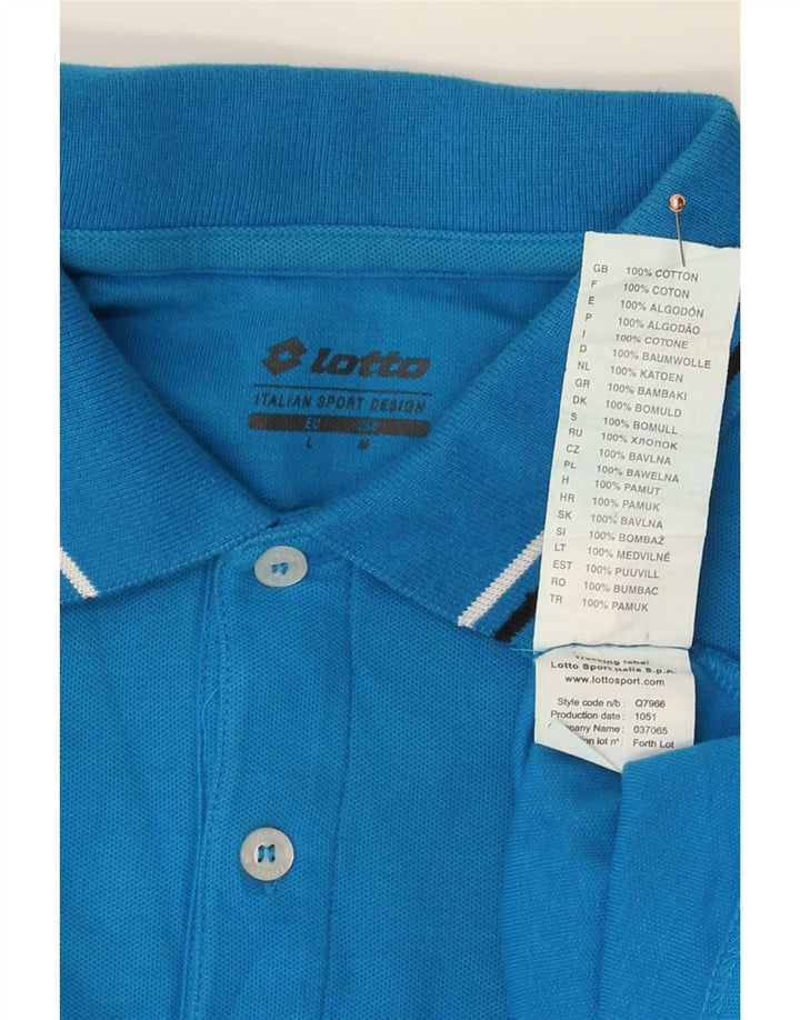 Lotto Mens Polo Shirt Large Blue Striped Cotton