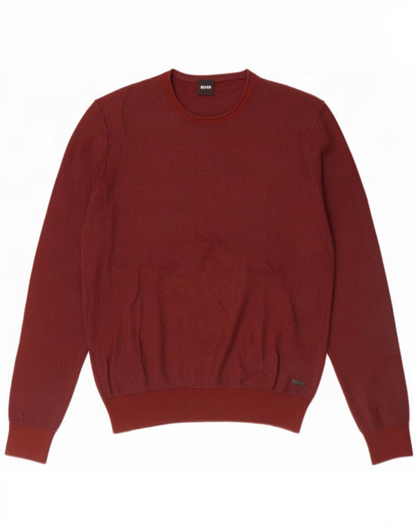 Hugo Boss Mens Crew Neck Jumper Sweater Medium Burgundy Cotton