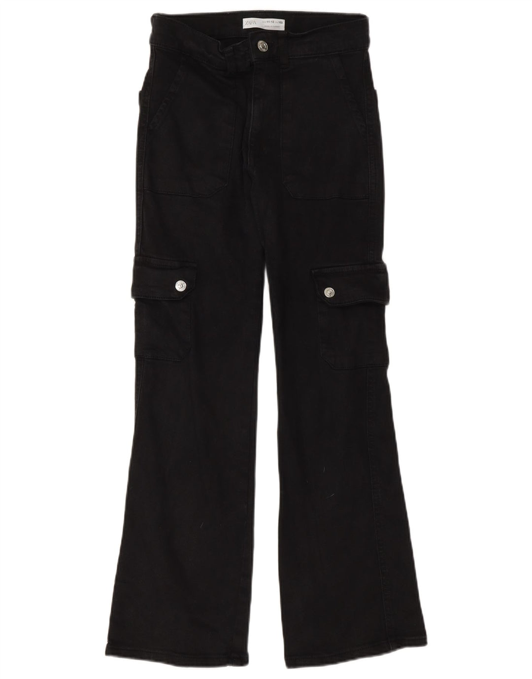 Zara Girls Cargo Flared Jeans 11-12 Years W24 L27 Black