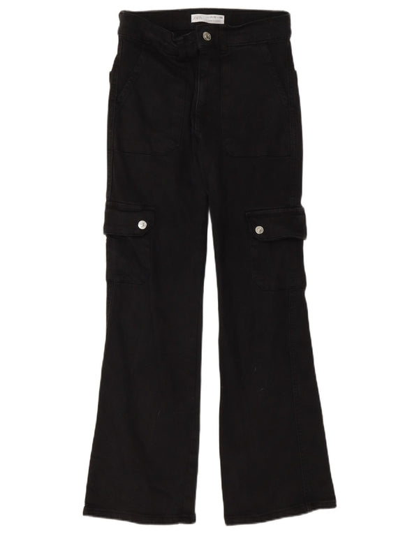 Zara Girls Cargo Flared Jeans 11-12 Years W24 L27 Black