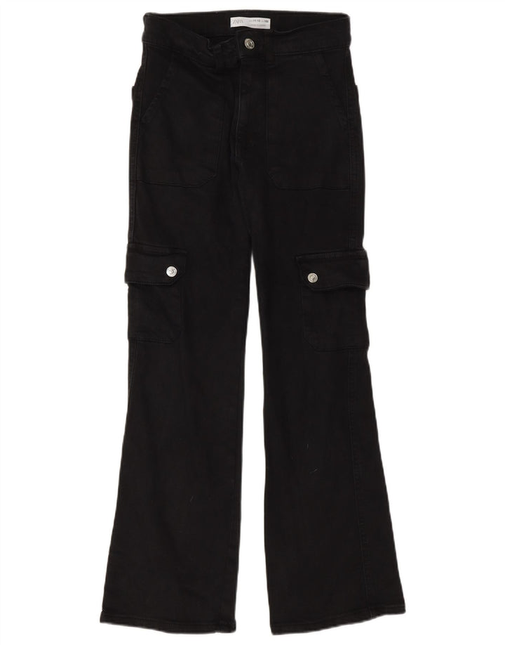 Zara Girls Cargo Flared Jeans 11-12 Years W24 L27 Black