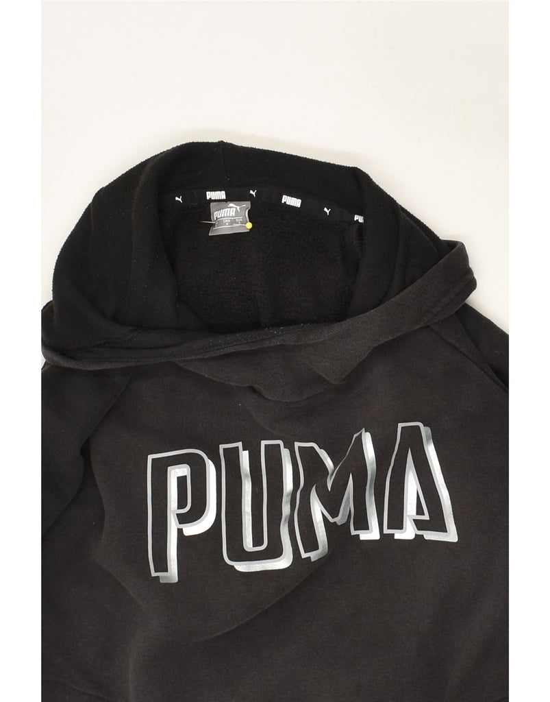 PUMA Womens Graphic Hoodie Jumper UK 10 Small Black | Vintage Puma | Thrift | Second-Hand Puma | Used Clothing | Messina Hembry 