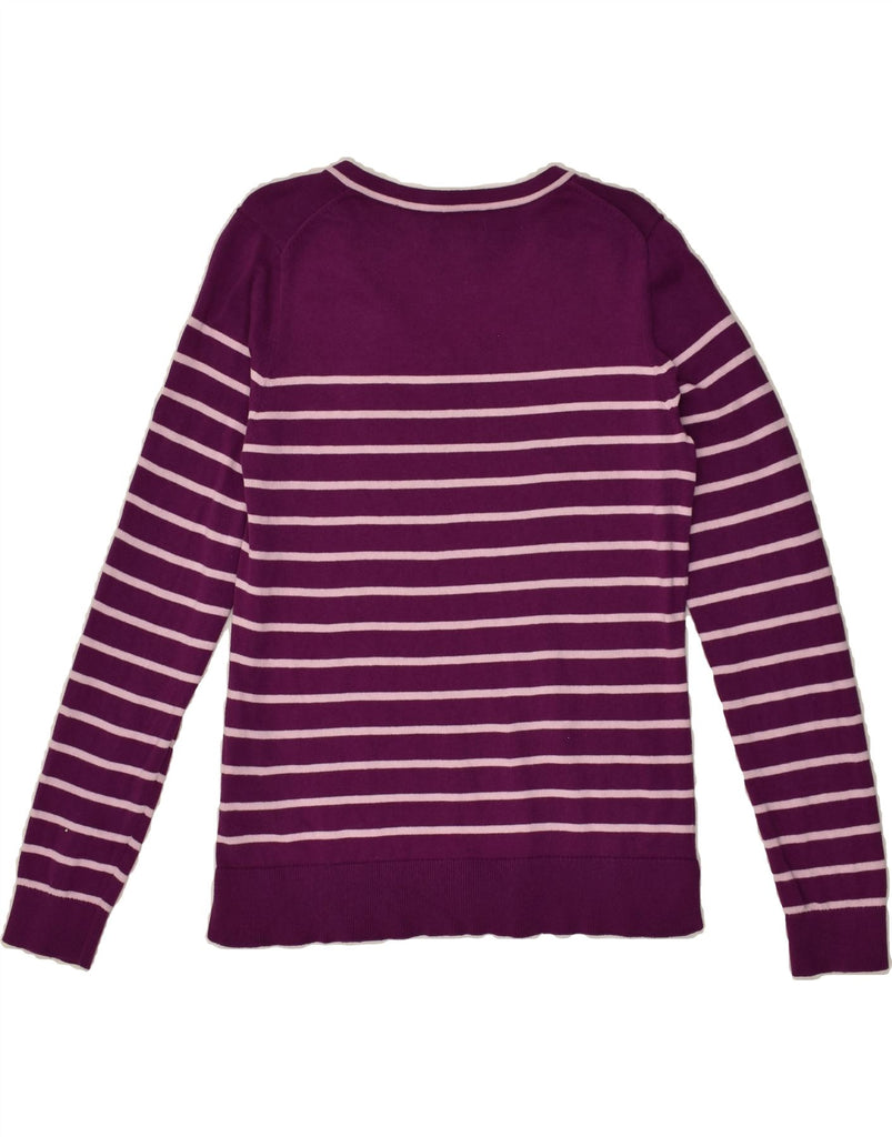 NAUTICA Womens V-Neck Jumper Sweater UK 14 Medium Purple Striped Cotton | Vintage Nautica | Thrift | Second-Hand Nautica | Used Clothing | Messina Hembry 