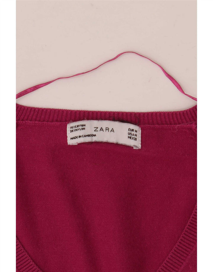 Zara Womens V-Neck Jumper Sweater UK 12 Medium Pink