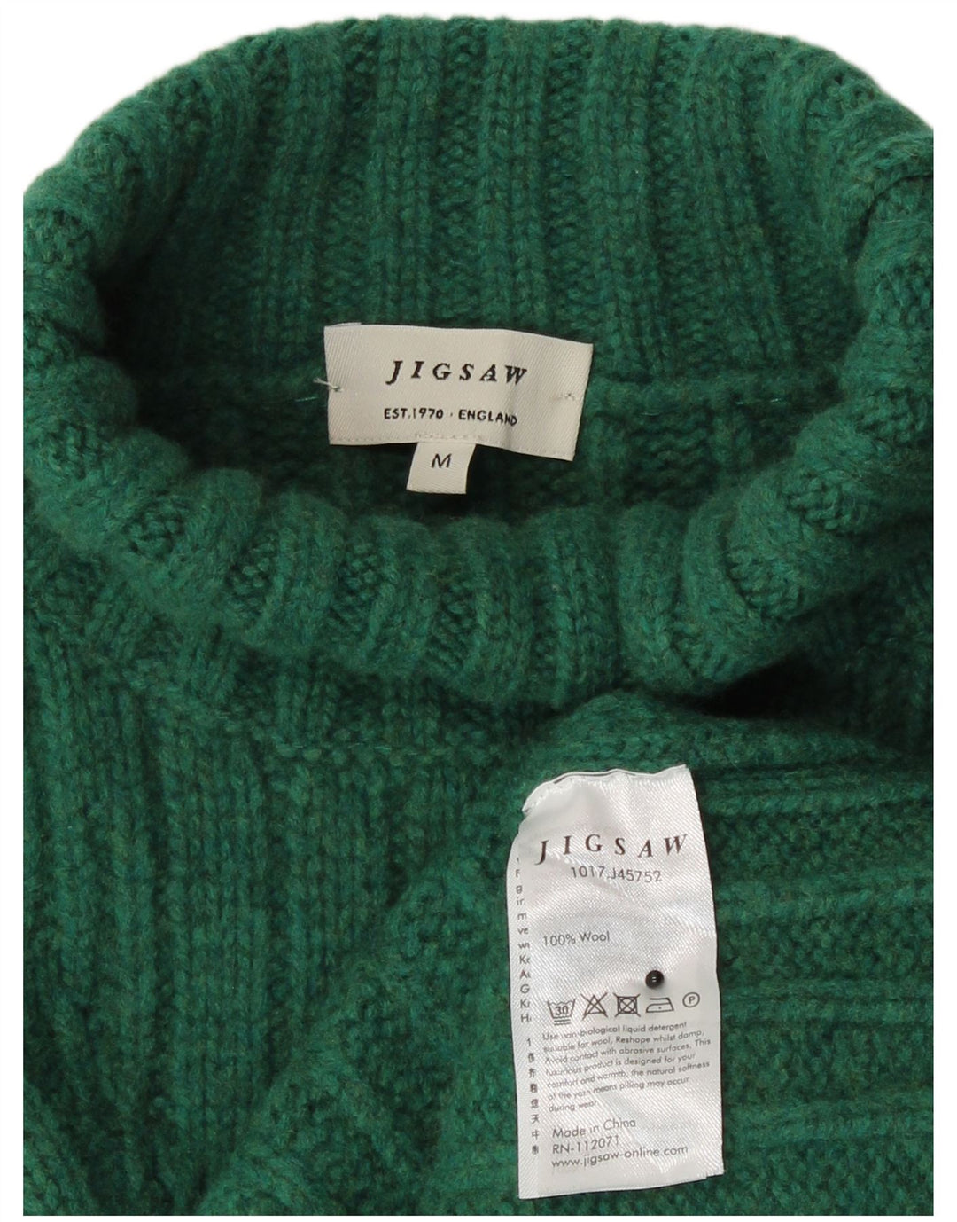 Jigsaw Womens Roll Neck Jumper Sweater UK 14 Medium Green Wool