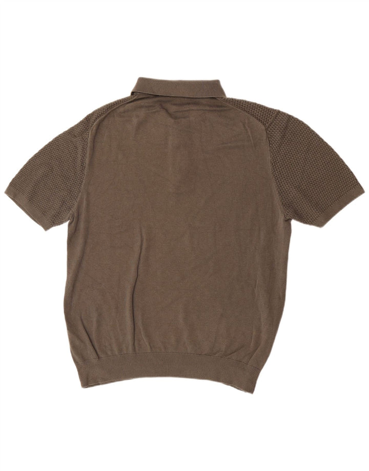 Reiss Mens Polo Shirt XL Brown Cotton