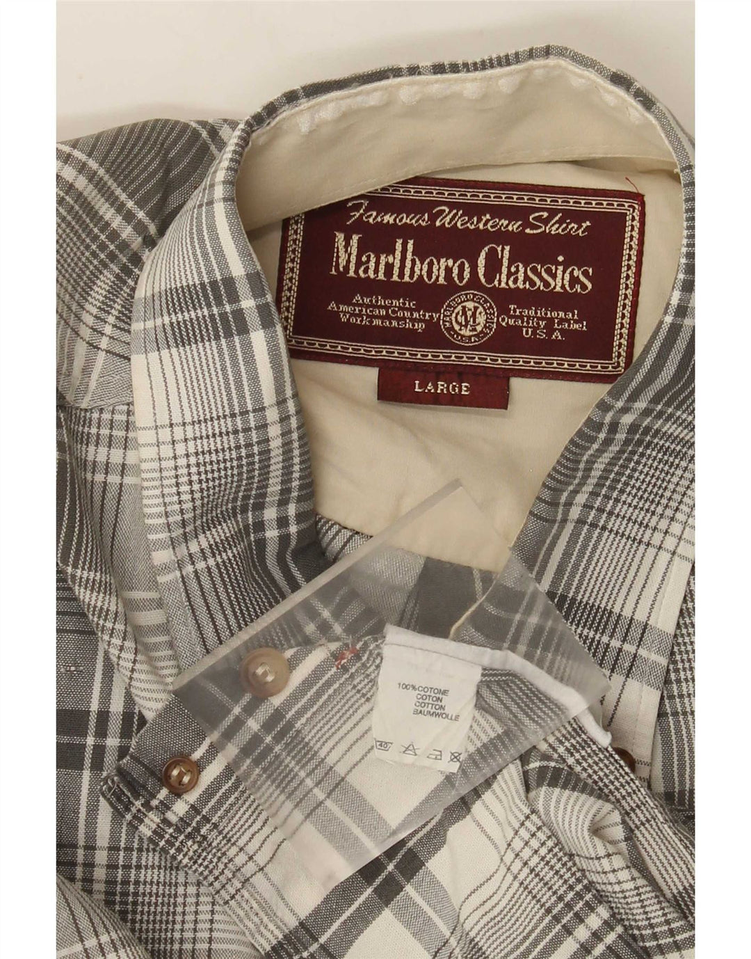 Marlboro Classics Mens Shirt Large Grey Check Cotton