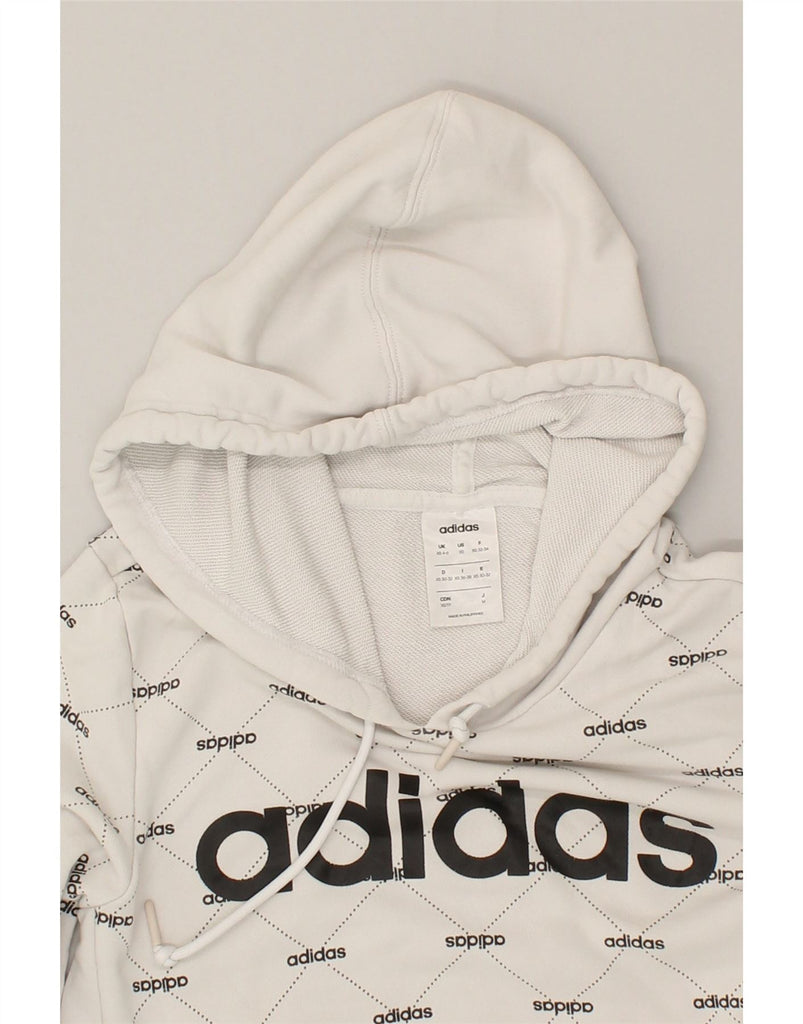 ADIDAS Womens Graphic Hoodie Jumper UK 4/6 XS White Cotton | Vintage Adidas | Thrift | Second-Hand Adidas | Used Clothing | Messina Hembry 