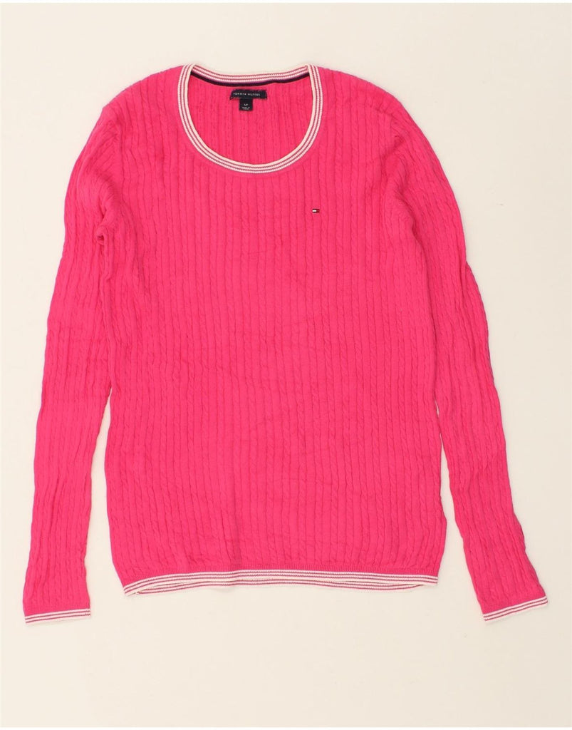 TOMMY HILFIGER Womens Crew Neck Jumper Sweater UK 10 Small Pink Cotton | Vintage Tommy Hilfiger | Thrift | Second-Hand Tommy Hilfiger | Used Clothing | Messina Hembry 