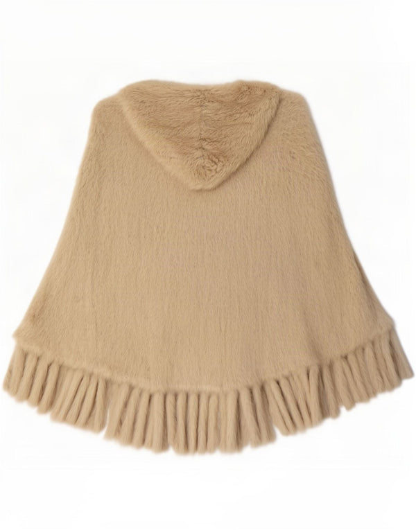 Elisabetta Franchi Womens Hooded Faux Fur Poncho Jumper IT 42 Medium Beige
