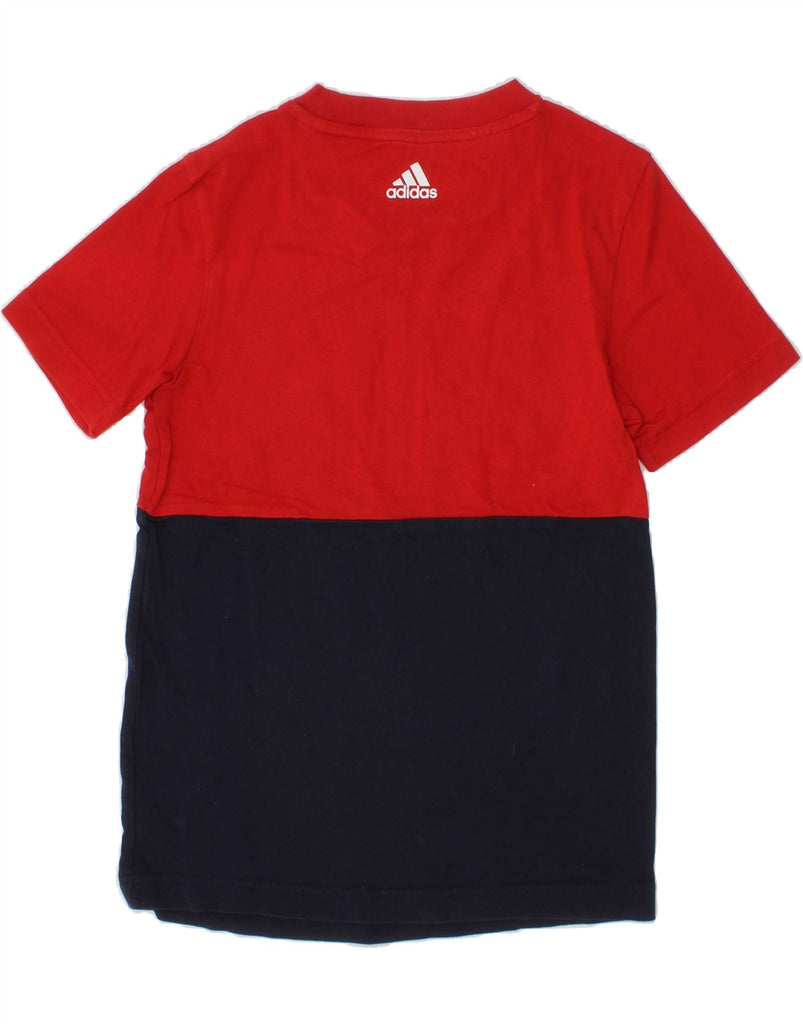 ADIDAS Boys Graphic T-Shirt Top 8-9 Years Navy Blue Colourblock Cotton Vintage Adidas and Second-Hand Adidas from Messina Hembry 