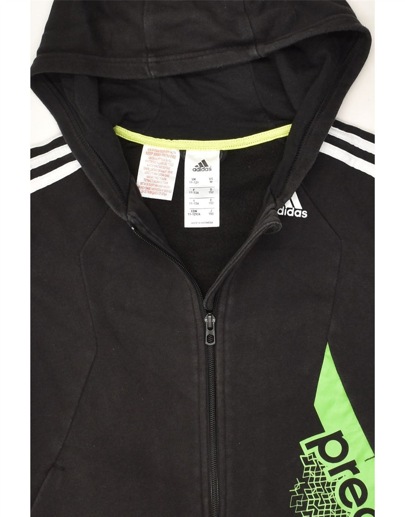 ADIDAS Boys Graphic Zip Hoodie Sweater 11-12 Years Black Cotton | Vintage Adidas | Thrift | Second-Hand Adidas | Used Clothing | Messina Hembry 