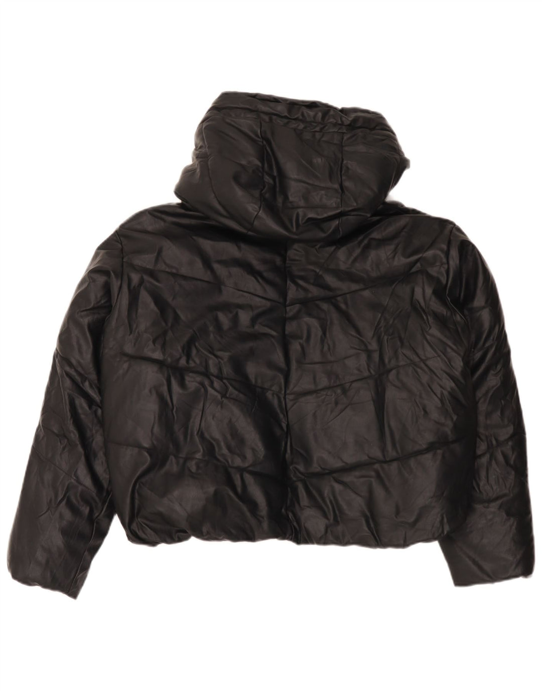 Zara Womens Oversized Hooded Faux Leather Padded Jacket UK 14 Medium Black