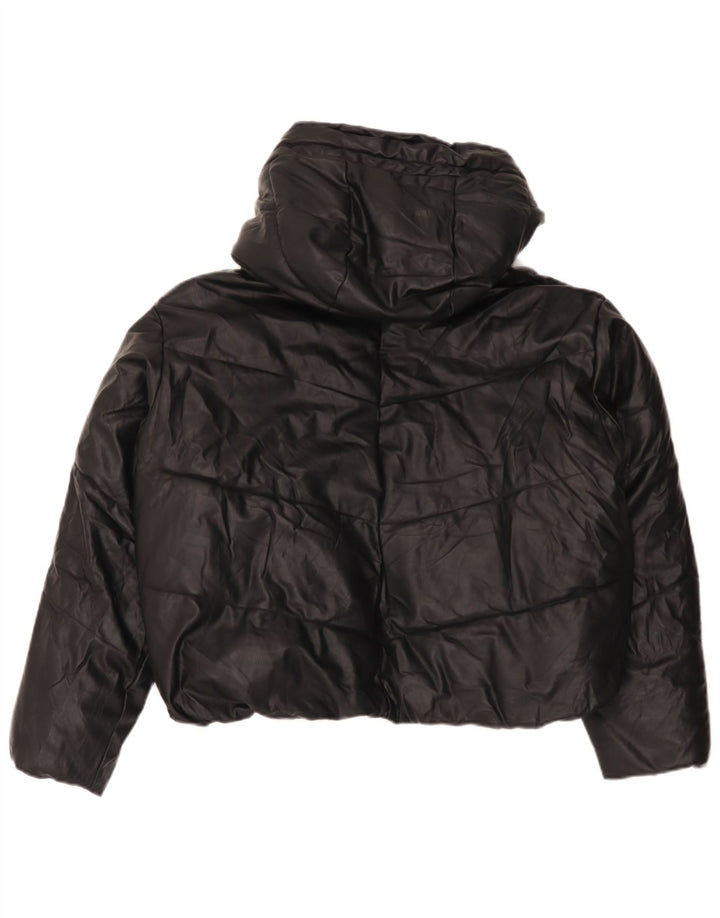 Zara Womens Oversized Hooded Faux Leather Padded Jacket UK 14 Medium Black