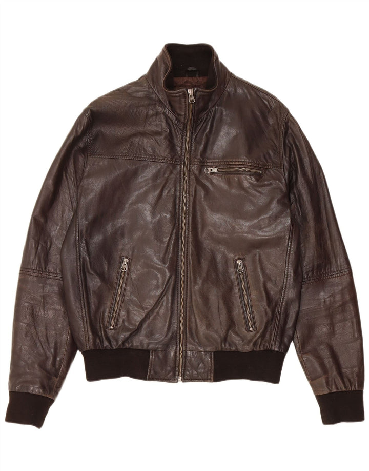 On Spirit Mens Bomber Leather Jacket IT 48 Medium Brown Leather