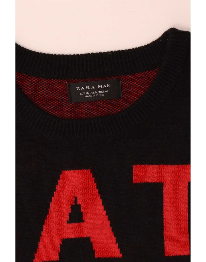 Zara Mens Graphic Crew Neck Jumper Sweater Medium Red Colourblock Nylon