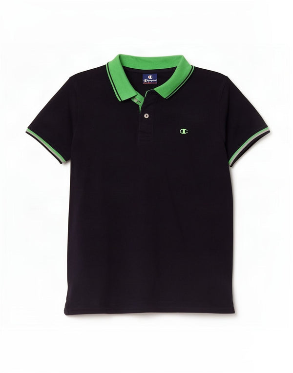 Champion Mens Rugby Polo Shirt Medium Navy Blue Striped Cotton