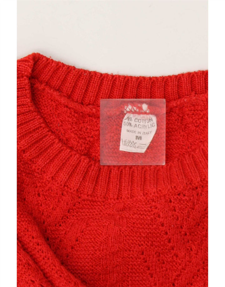 Vintage Womens Crew Neck Jumper Sweater UK 14 Medium Red Cotton