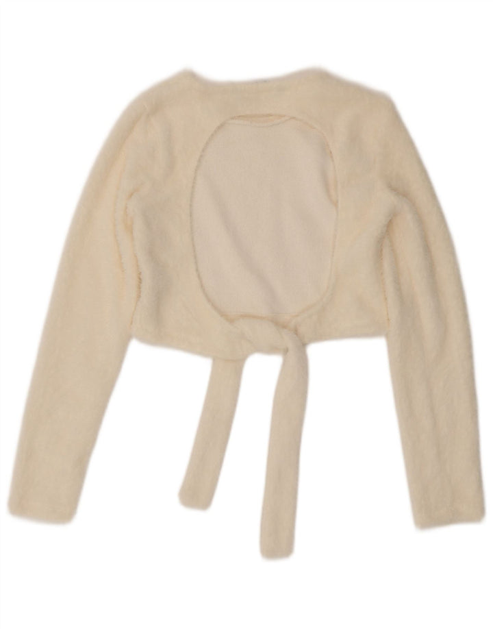 Zara Womens Long Sleeve Crop Blouse Top UK 10 Small White Nylon