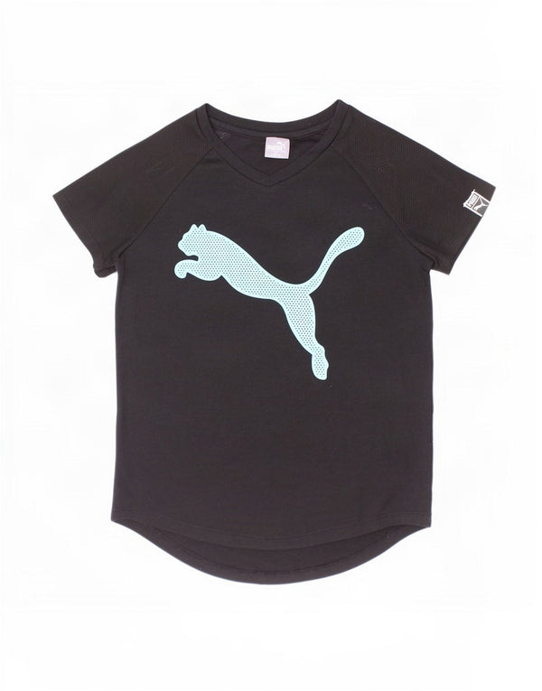 Puma Girls Graphic T-Shirt Top 12-13 Years Large Black Polyester