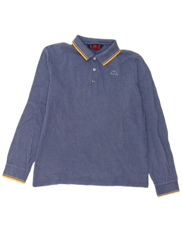Kappa Mens Long Sleeve Polo Shirt Large Navy Blue Striped Cotton