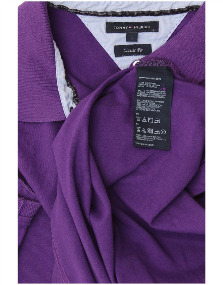 TOMMY HILFIGER Womens Classic Fit Polo Shirt UK 14 Large Purple Cotton