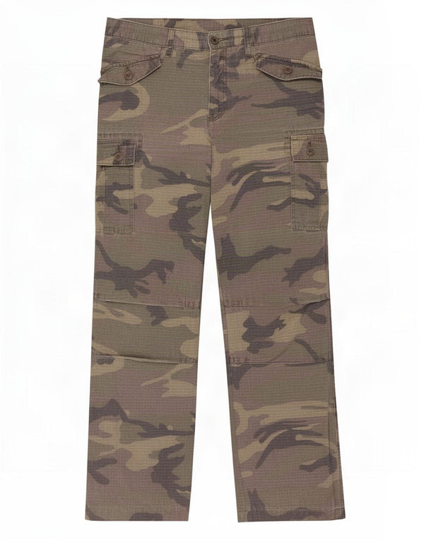 Vintage Mens Straight Cargo Trousers W32 L30 Green Camouflage