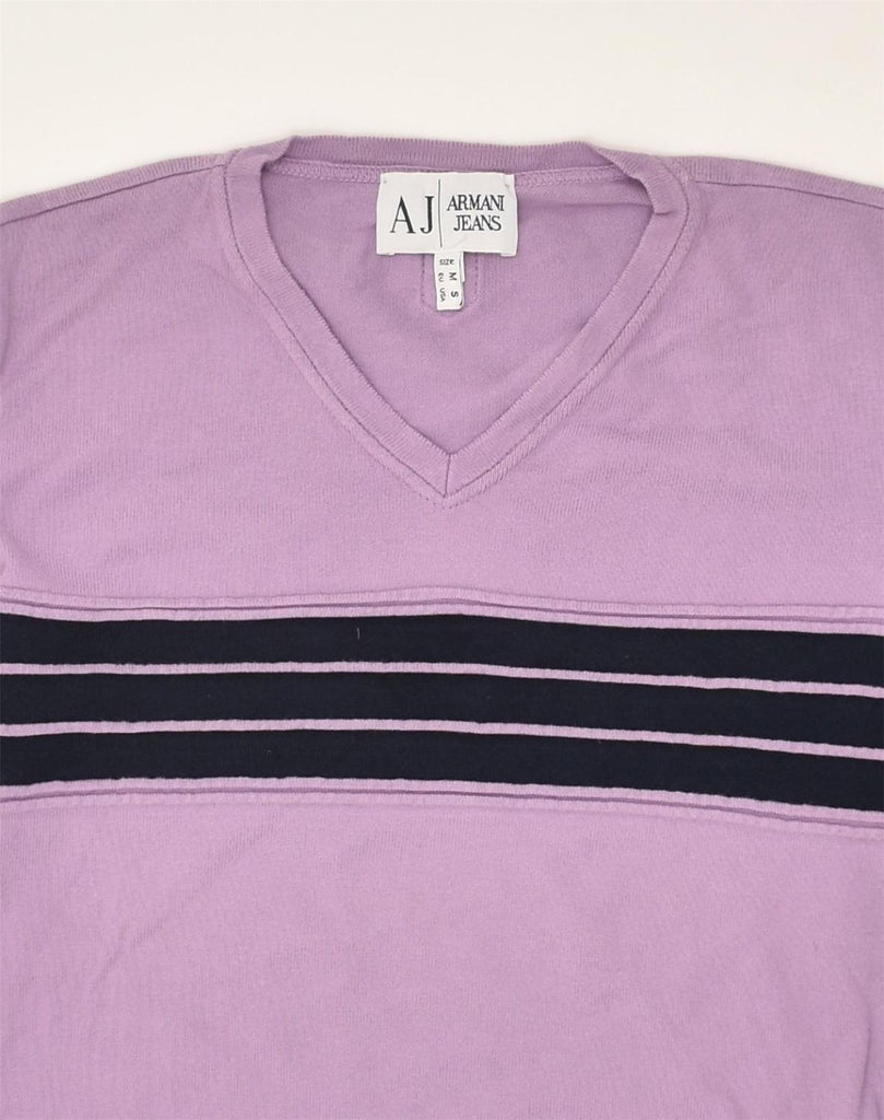 ARMANI JEANS Mens V-Neck Jumper Sweater Small Purple Cotton | Vintage Armani Jeans | Thrift | Second-Hand Armani Jeans | Used Clothing | Messina Hembry 