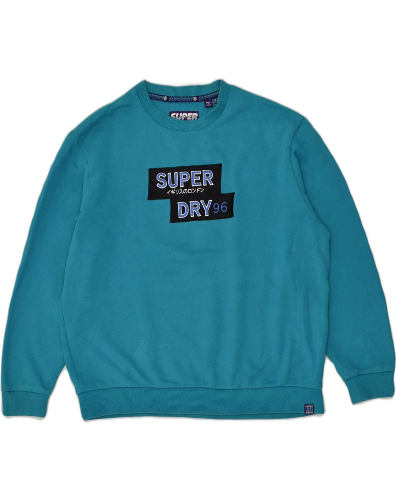 SUPERDRY Womens Graphic Sweatshirt Jumper UK 10 Small Turquoise Cotton | Vintage Superdry | Thrift | Second-Hand Superdry | Used Clothing | Messina Hembry 