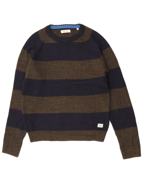 Jack & Jones Mens Crew Neck Jumper Sweater Small Navy Blue Striped Acrylic