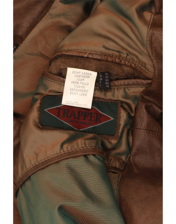 Trapper Mens Leather Jacket UK 42 XL Brown