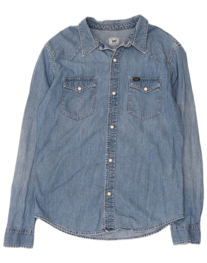 LEE Mens Denim Shirt Medium Blue Cotton