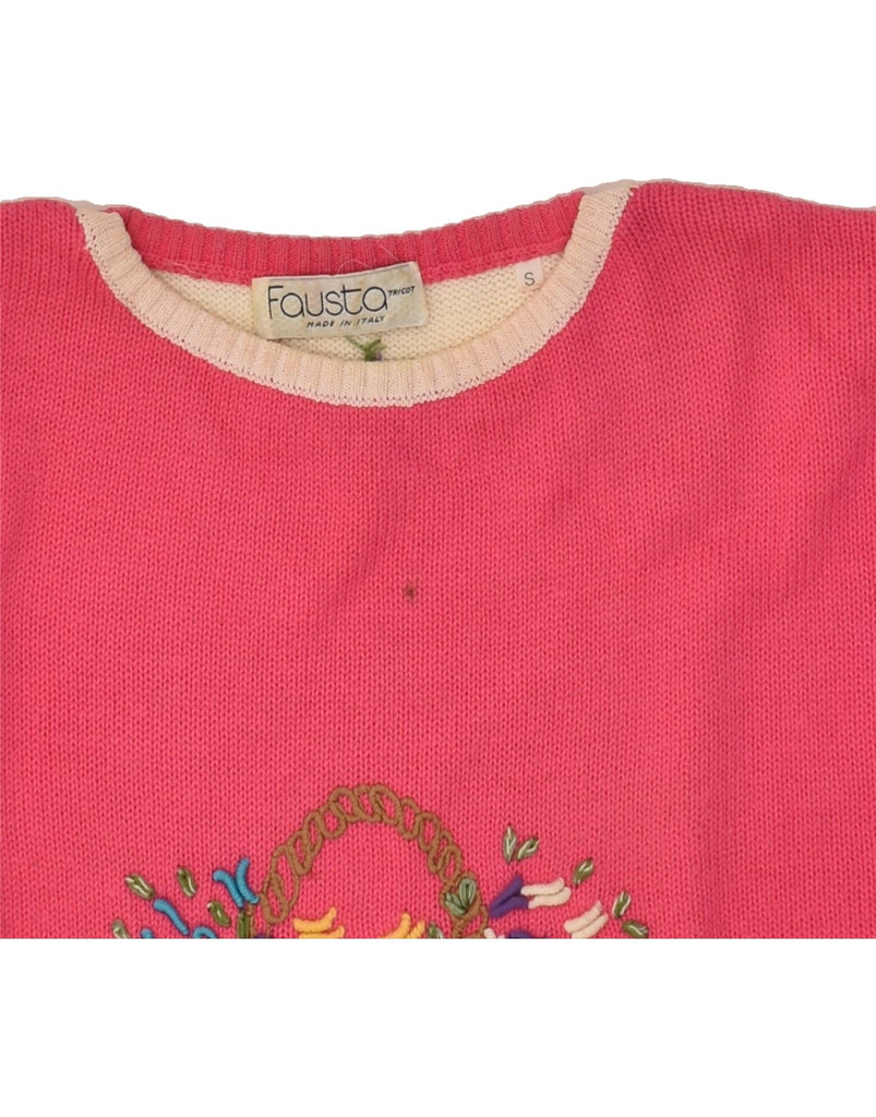 VINTAGE Womens Oversized Graphic Crew Neck Jumper Sweater UK 10 Small Pink | Vintage Vintage | Thrift | Second-Hand Vintage | Used Clothing | Messina Hembry 