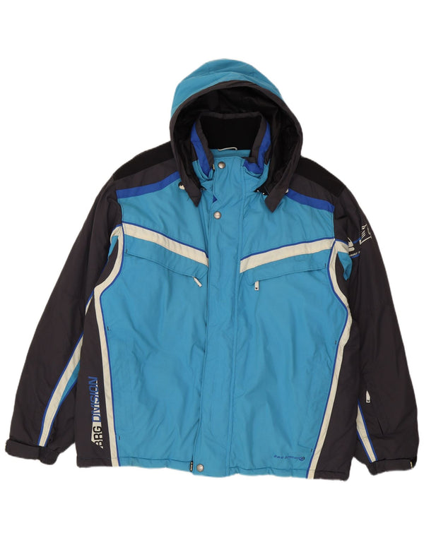 BRUGI Mens Graphic Hooded Ski Jacket UK 44 2XL Blue Colourblock Polyamide