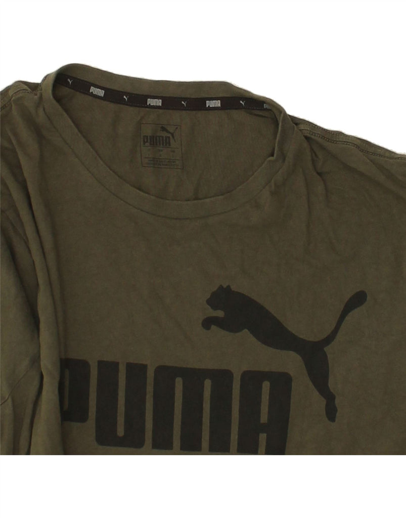 PUMA Mens Graphic T-Shirt Top Large Khaki Cotton | Vintage Puma | Thrift | Second-Hand Puma | Used Clothing | Messina Hembry 