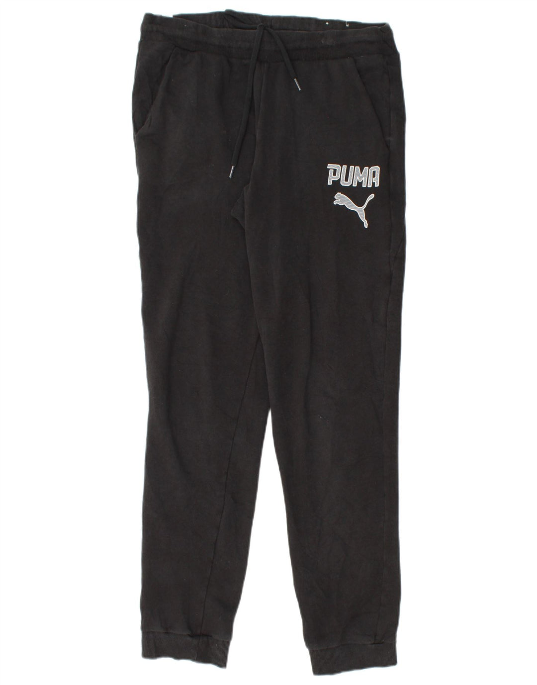 PUMA Womens Graphic Tracksuit Trousers Joggers UK 12 Medium Black Cotton