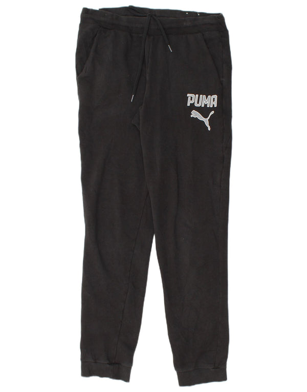 PUMA Womens Graphic Tracksuit Trousers Joggers UK 12 Medium Black Cotton