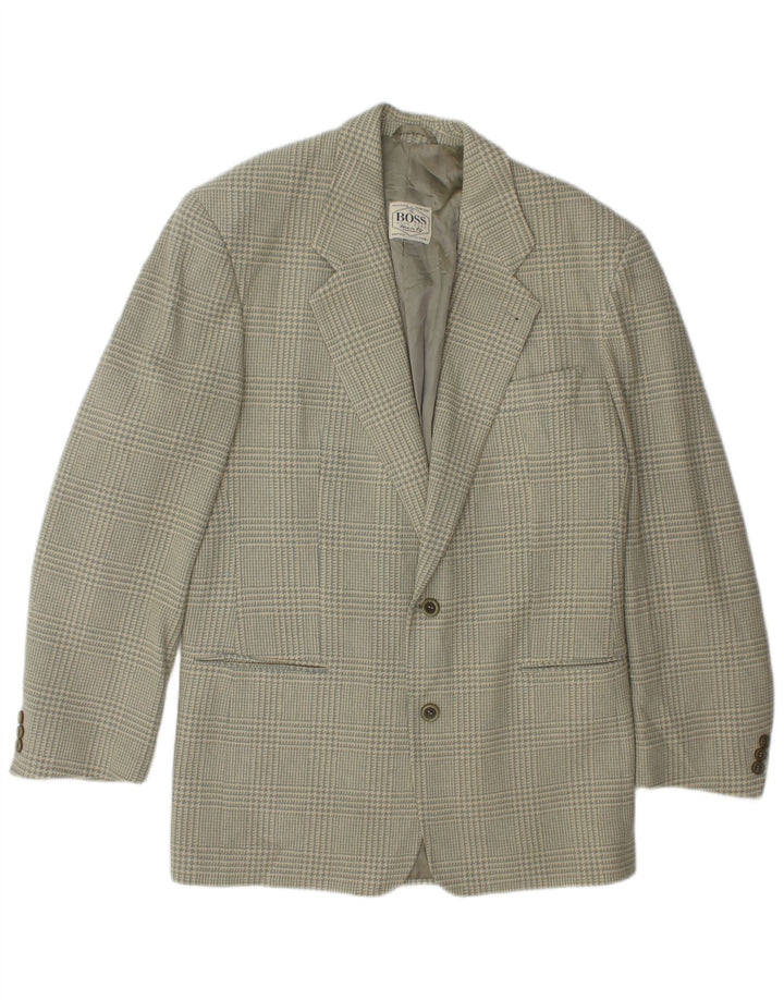 Hugo Boss Mens 2 Button Blazer Jacket UK 38 Medium Green Check Wool