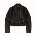 Zara Womens Crop Faux Leather Biker Jacket UK 10 Small Black Polyester