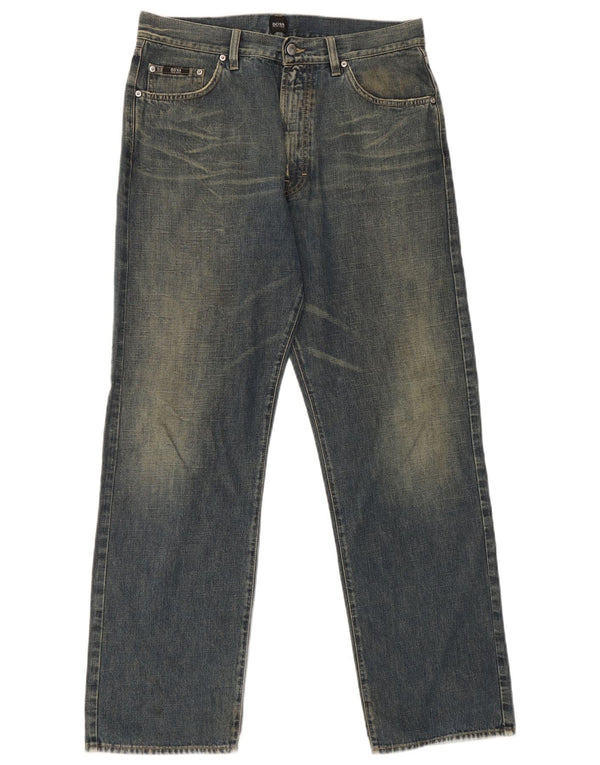 Hugo Boss Mens Straight Jeans W34 L32 Blue Cotton