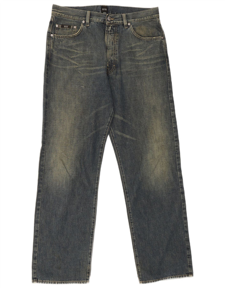 Hugo Boss Mens Straight Jeans W34 L32 Blue Cotton
