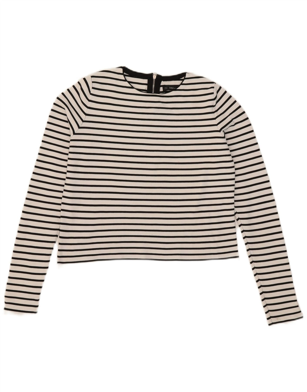 Zara Womens Crop Top Long Sleeve UK 12 Medium White Striped