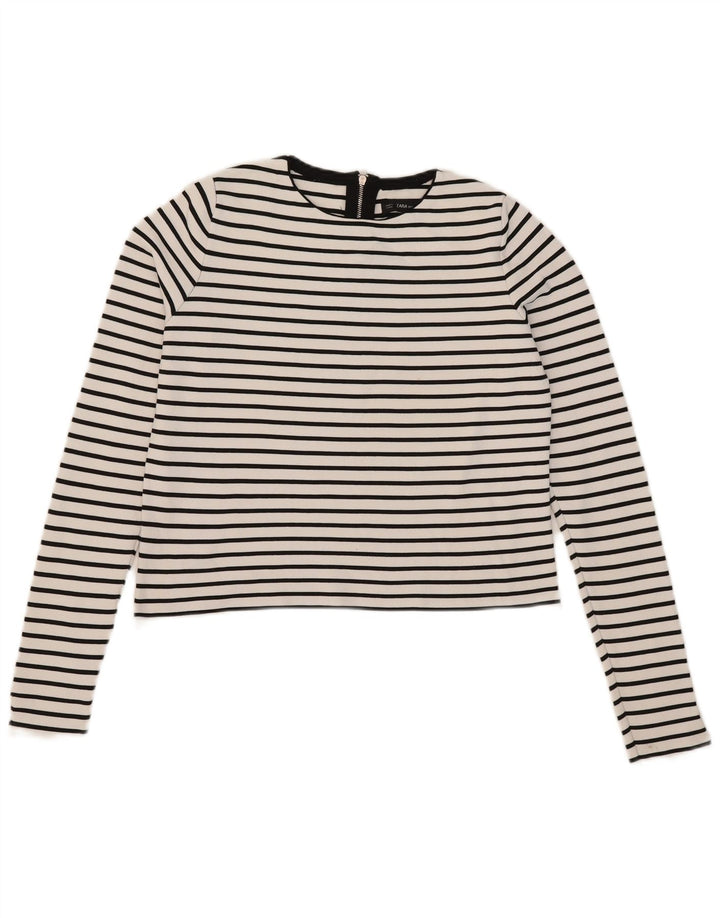 Zara Womens Crop Top Long Sleeve UK 12 Medium White Striped