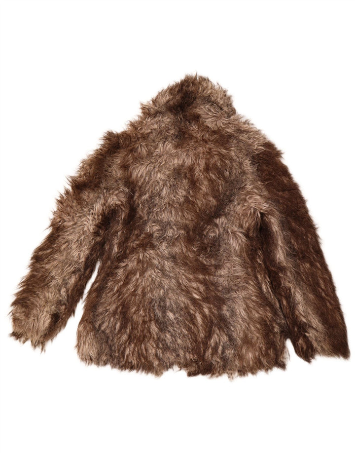 OASIS Womens Faux Fur Jacket UK 10 Small Brown Striped Acrylic